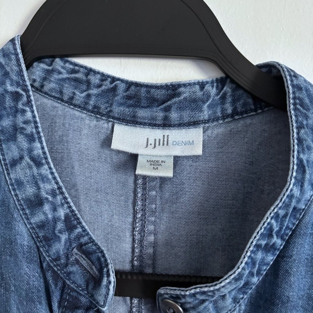 J. Jill Chambray Denim Checkered Shift Shirt Dress Size Medium - Picture 4 of 10